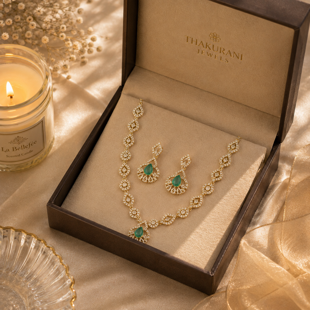 Elegant Emerald Pendant Jewelry Set for Women