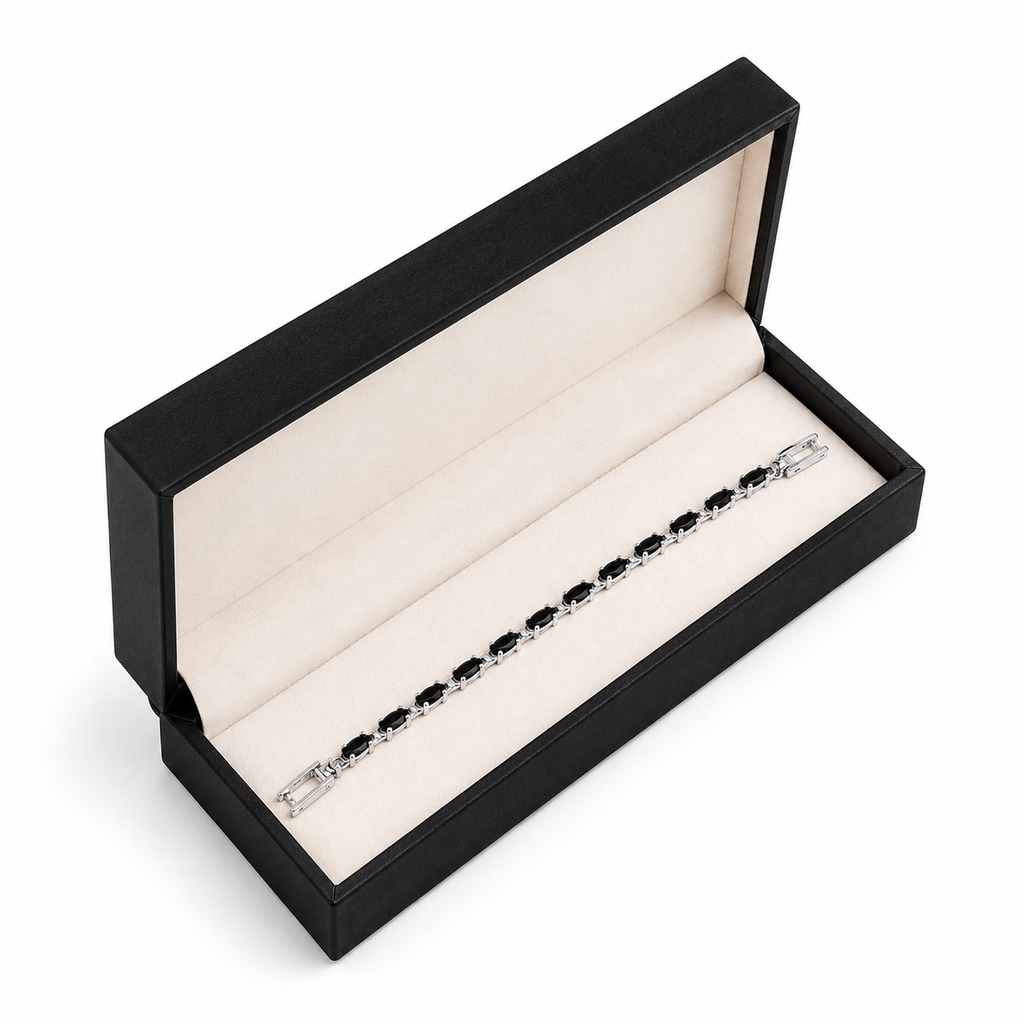 Black Stone Bracelet for Women – Stylish Silver Tennis Bracelet