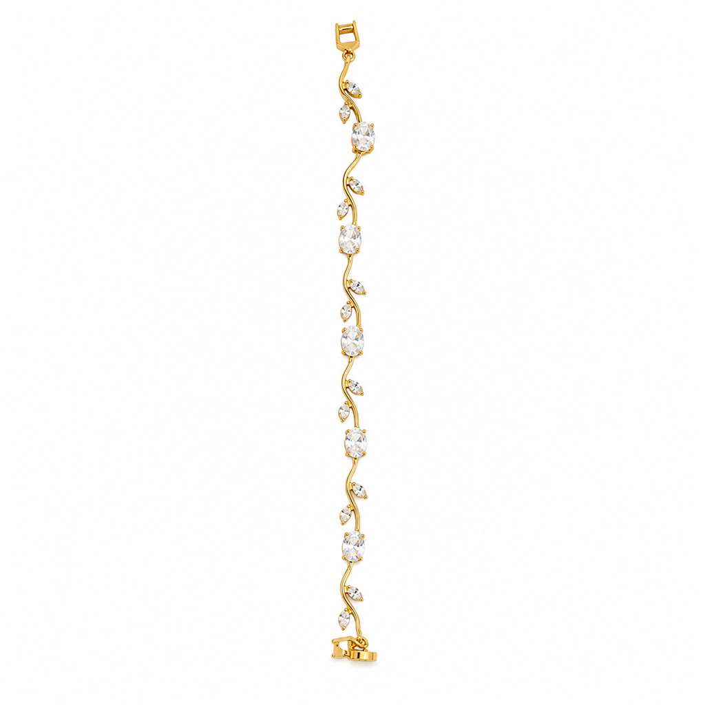 Elegant gold bracelet with sparkling clear stones, anti-tarnish design for everyday luxury