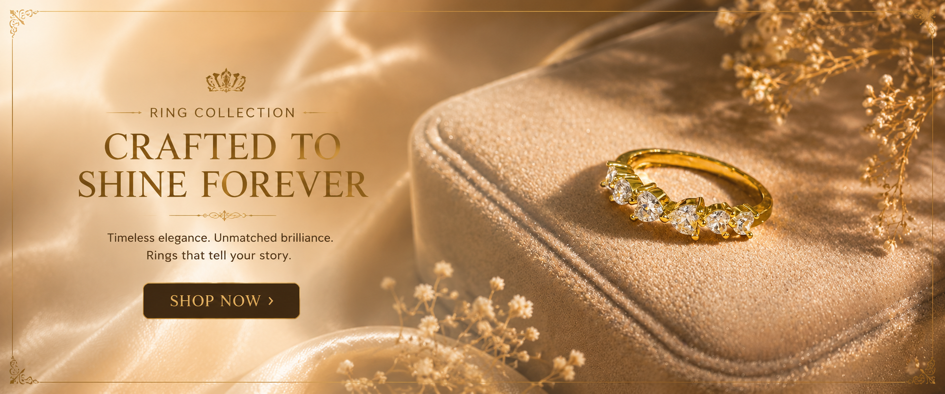 Elegant gold ring with sparkling stones, crafted for timeless shine and everyday luxury.