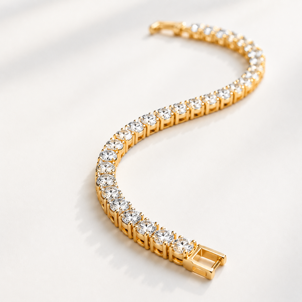 Elegant gold bracelet with sparkling clear stones, anti-tarnish luxury jewelry for women