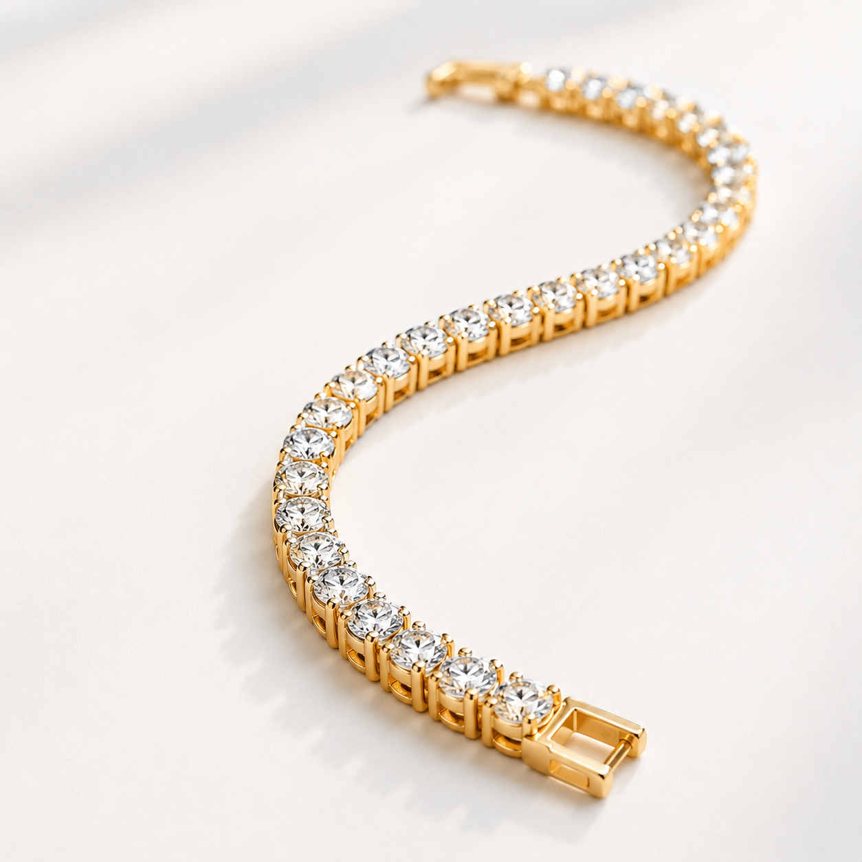 Elegant gold bracelet with sparkling clear stones, anti-tarnish luxury jewelry for women