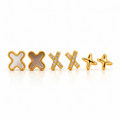 Artificial Gold-Plated Stud Earrings Set of 3 for Women | X Cross, Enamel, Crystal & Minimal Studs
