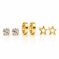 Artificial Gold Plated Earrings Combo Set of 3 for Women | Crystal Studs, Star & Huggie Hoop Earrings