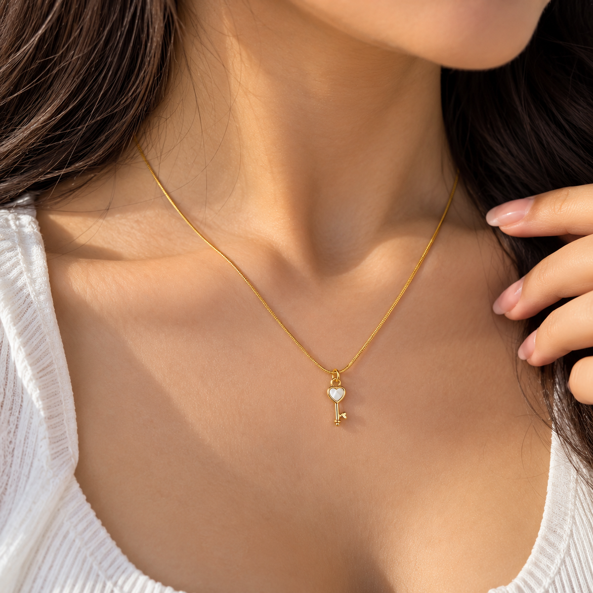 Gold-Tone Heart Key Pendant Necklace for Women