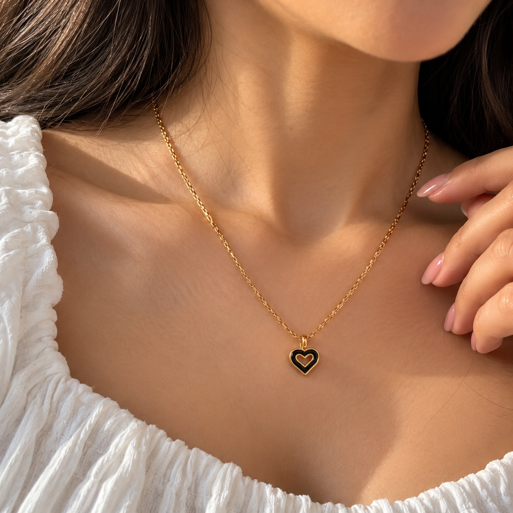 Gold-Tone Double Heart Pendant Necklace for Women