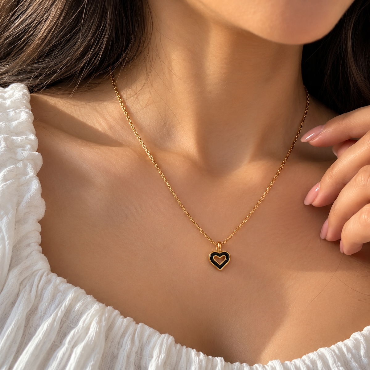 Gold-Tone Double Heart Pendant Necklace for Women