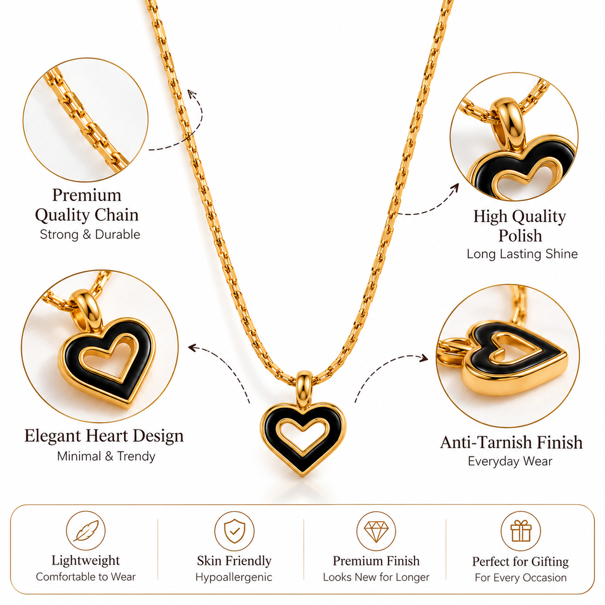 Gold-Tone Double Heart Pendant Necklace for Women