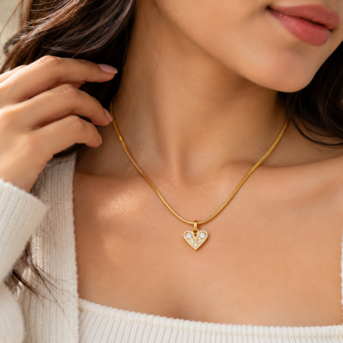 Gold-Tone Pavé Heart Pendant Necklace for Women