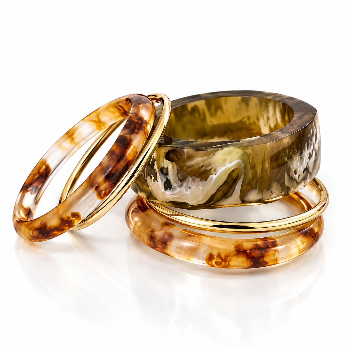 Marbled Amber & Olive Bangle Stack | Thakurani Jewels