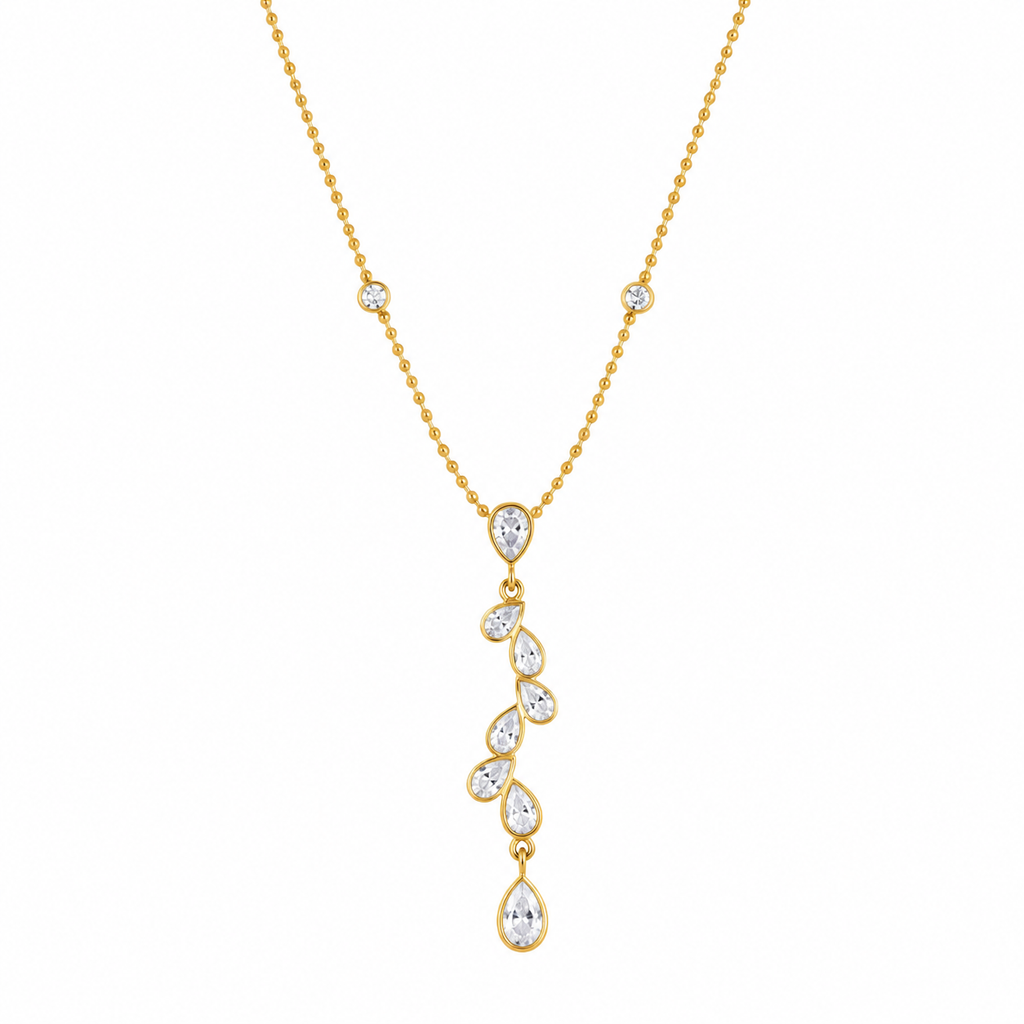 Gold-Tone Teardrop Crystal Pendant Necklace for Women