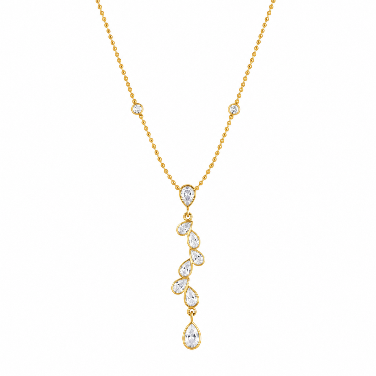 Gold-Tone Teardrop Crystal Pendant Necklace for Women