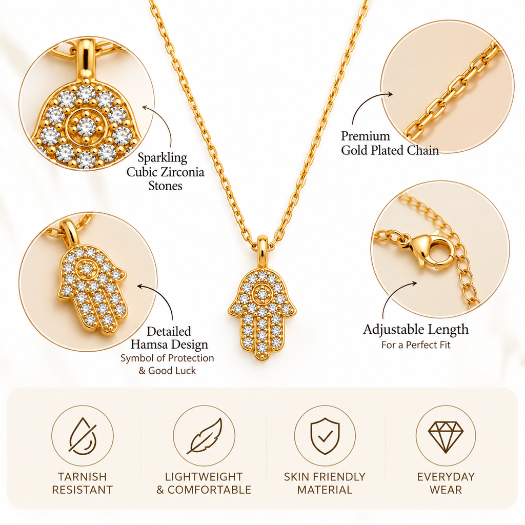 Gold-Tone Pavé Hamsa Hand Pendant Necklace
