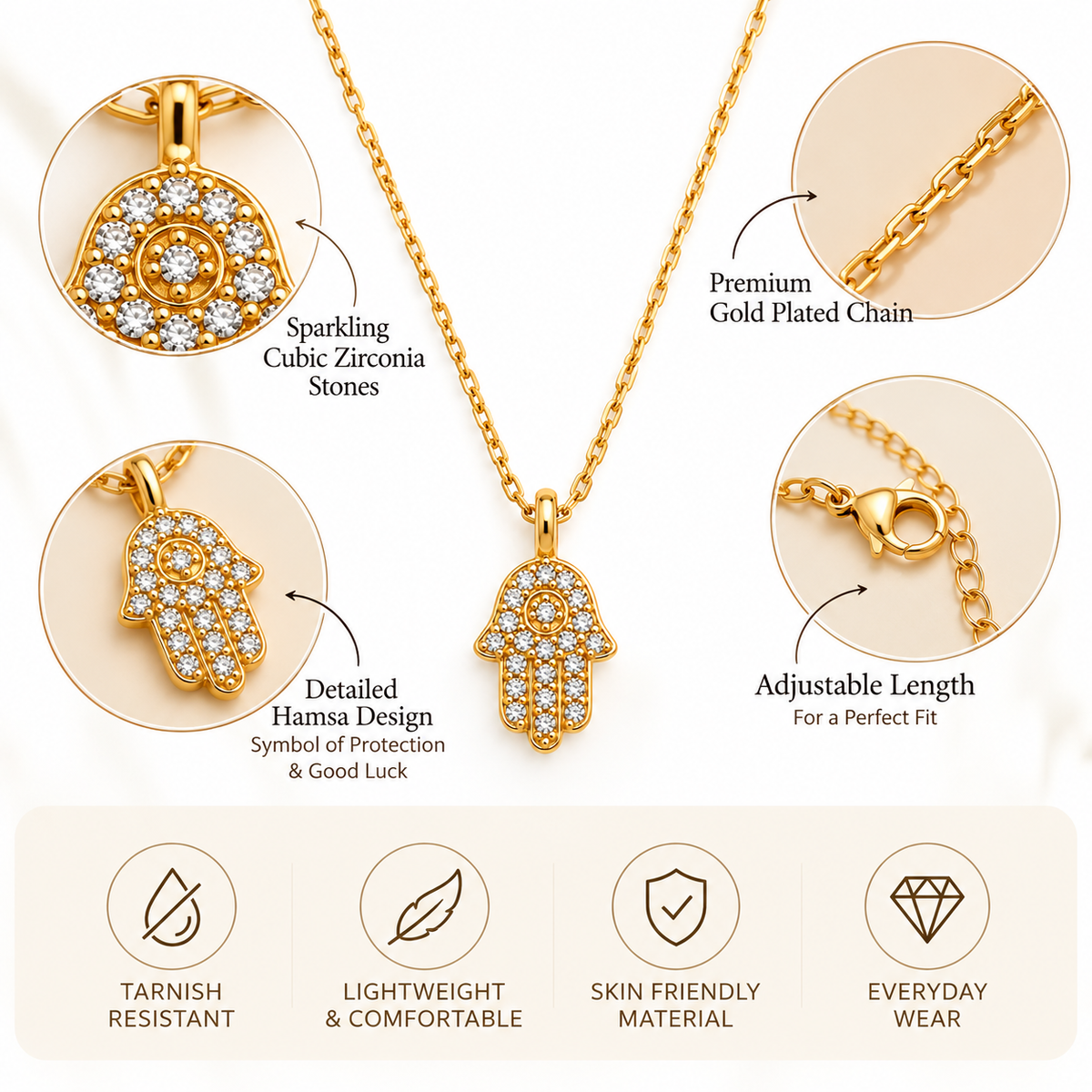 Gold-Tone Pavé Hamsa Hand Pendant Necklace