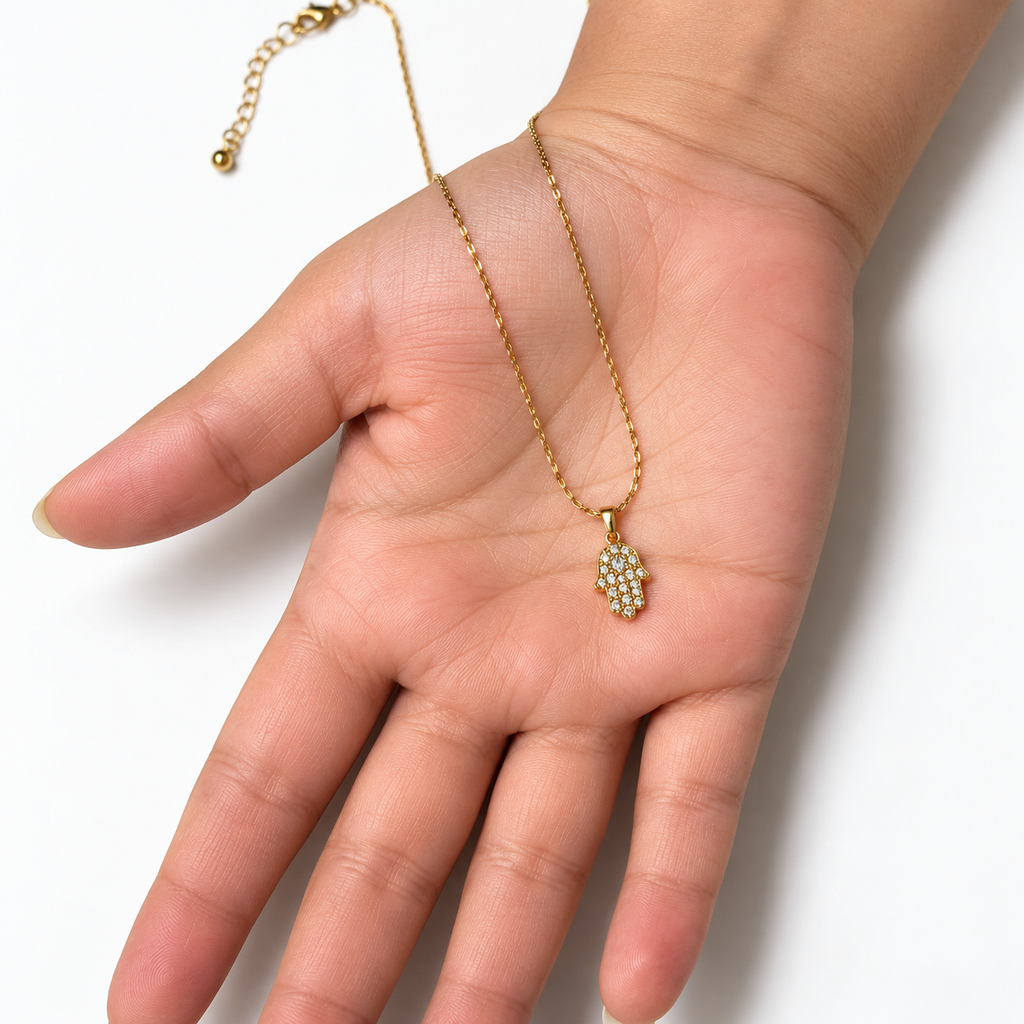 Gold-Tone Pavé Hamsa Hand Pendant Necklace