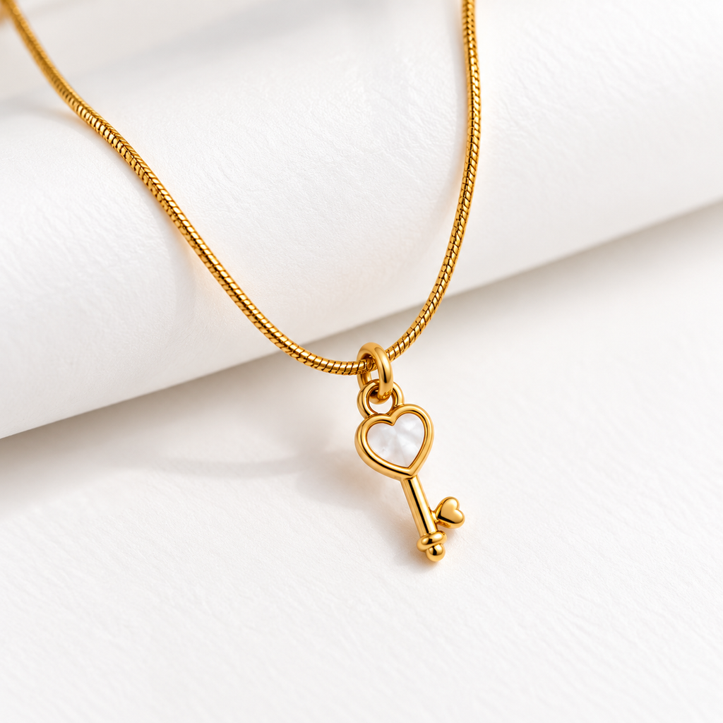 Gold-Tone Heart Key Pendant Necklace for Women
