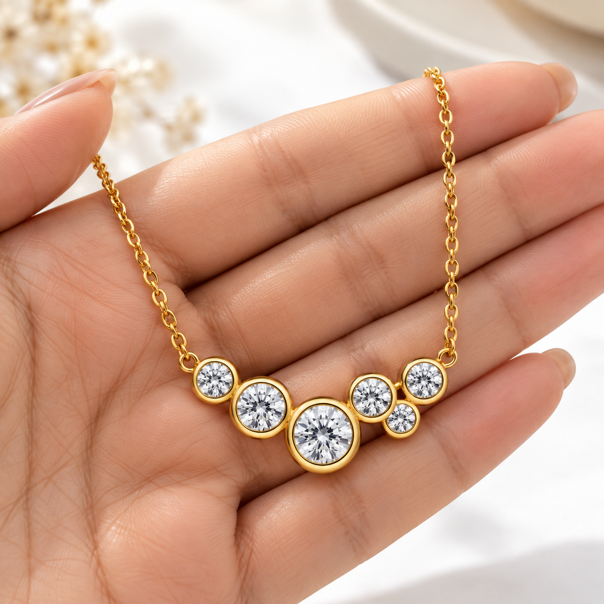 Gold-Tone Multi-Stone Crystal Pendant Necklace for Women