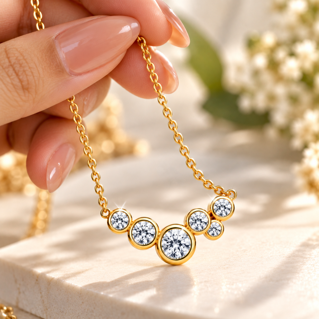 Gold-Tone Multi-Stone Crystal Pendant Necklace for Women