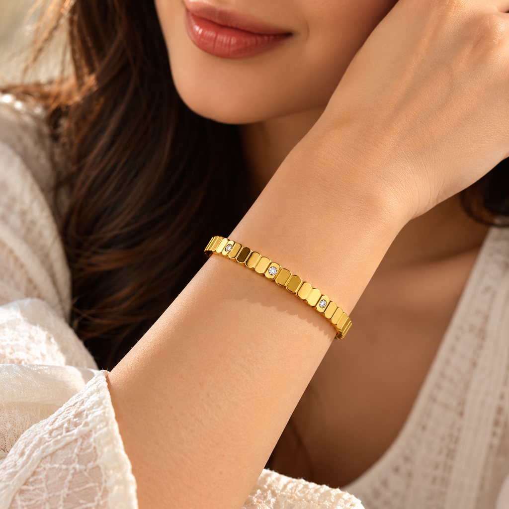 Gold-Tone Diamond-Set Linked Statement Bangle