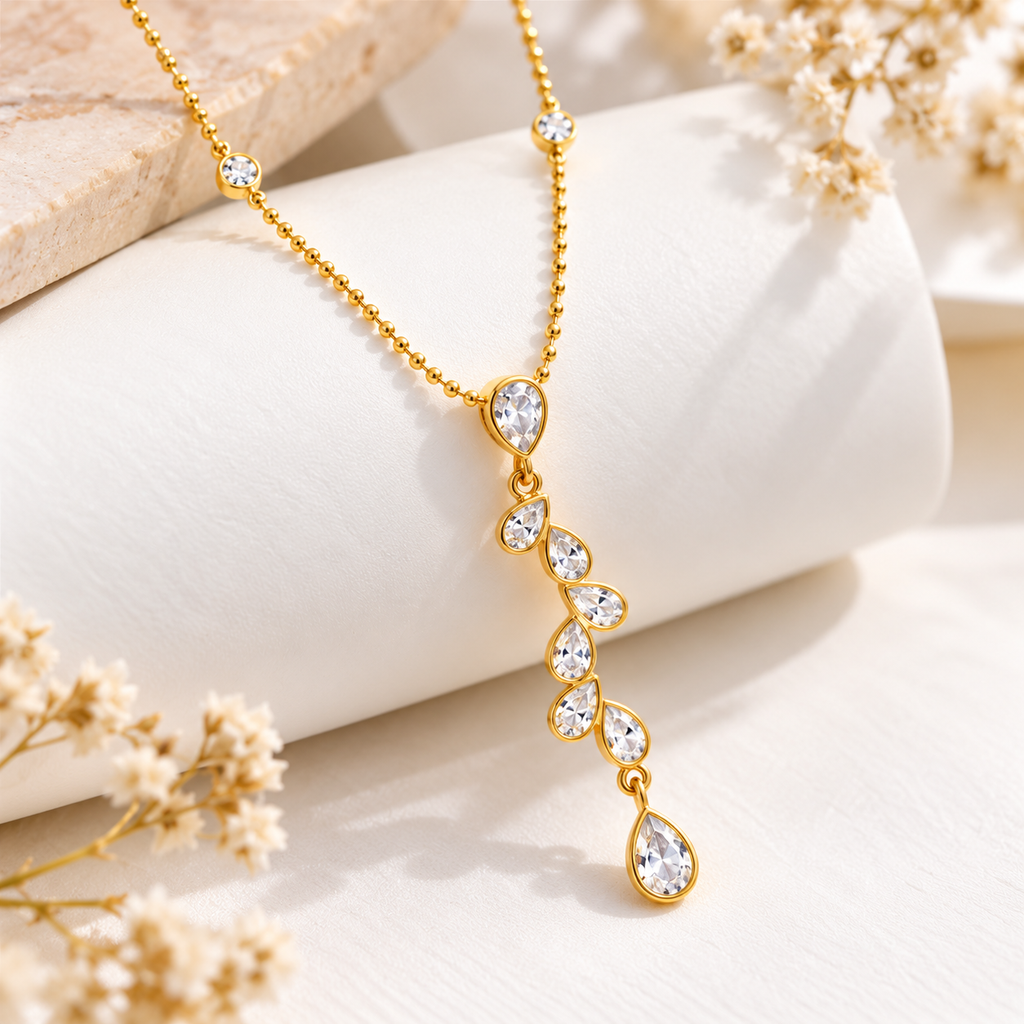 Gold-Tone Teardrop Crystal Pendant Necklace for Women