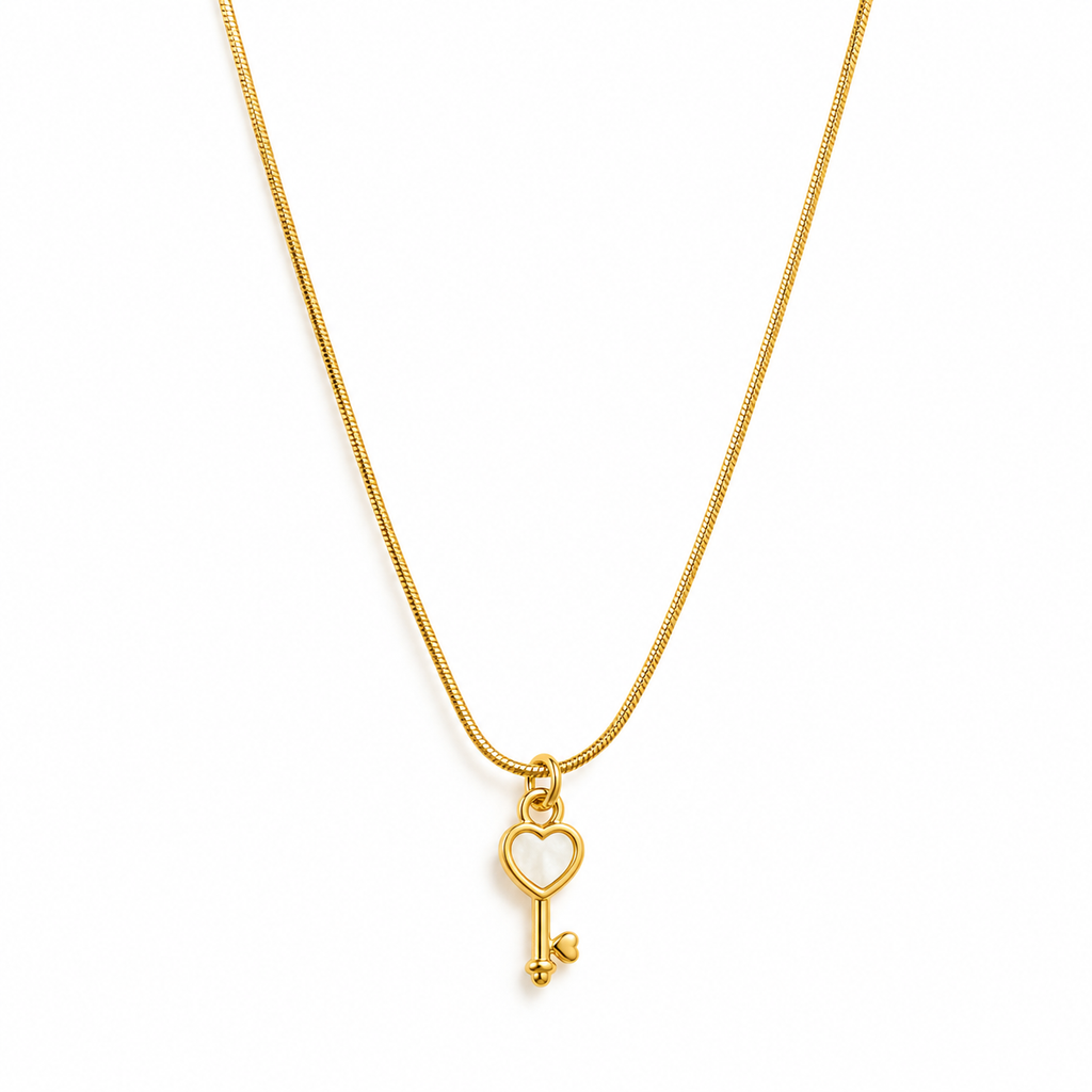 Gold-Tone Heart Key Pendant Necklace for Women