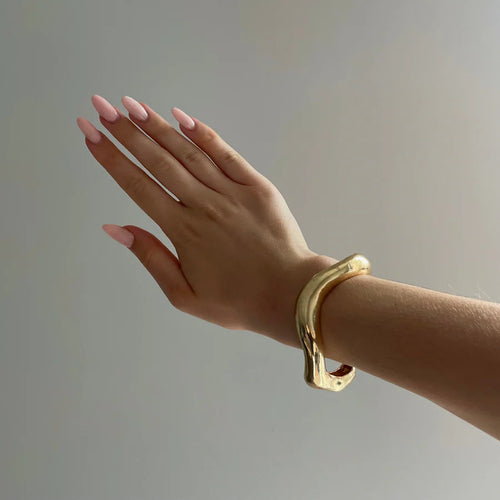9K Gold Plated Organic Wave Cuff Bangle | Premium Anti-Tarnish Statement Bracelet for Women