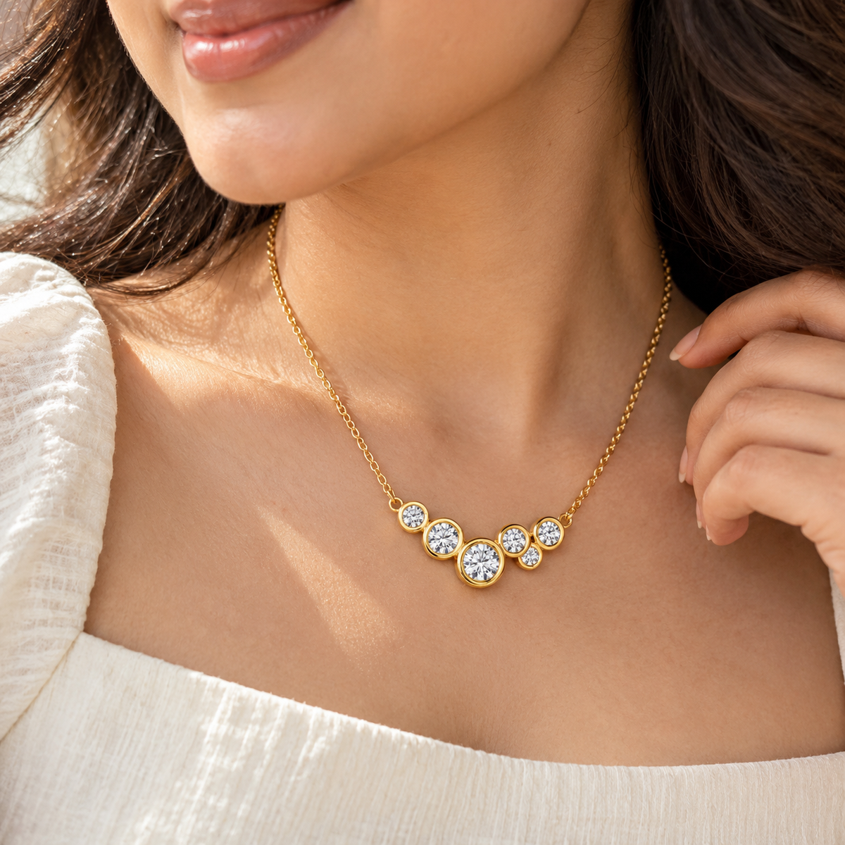 Gold-Tone Multi-Stone Crystal Pendant Necklace for Women