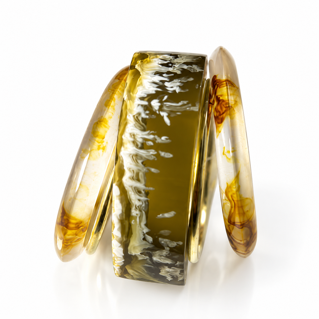 Marbled Amber & Olive Bangle Stack | Thakurani Jewels