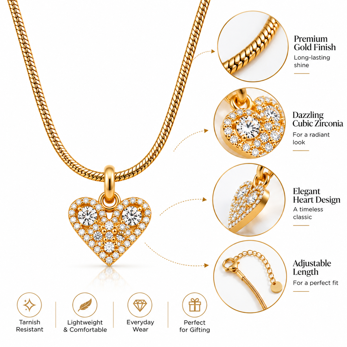 Gold-Tone Pavé Heart Pendant Necklace for Women