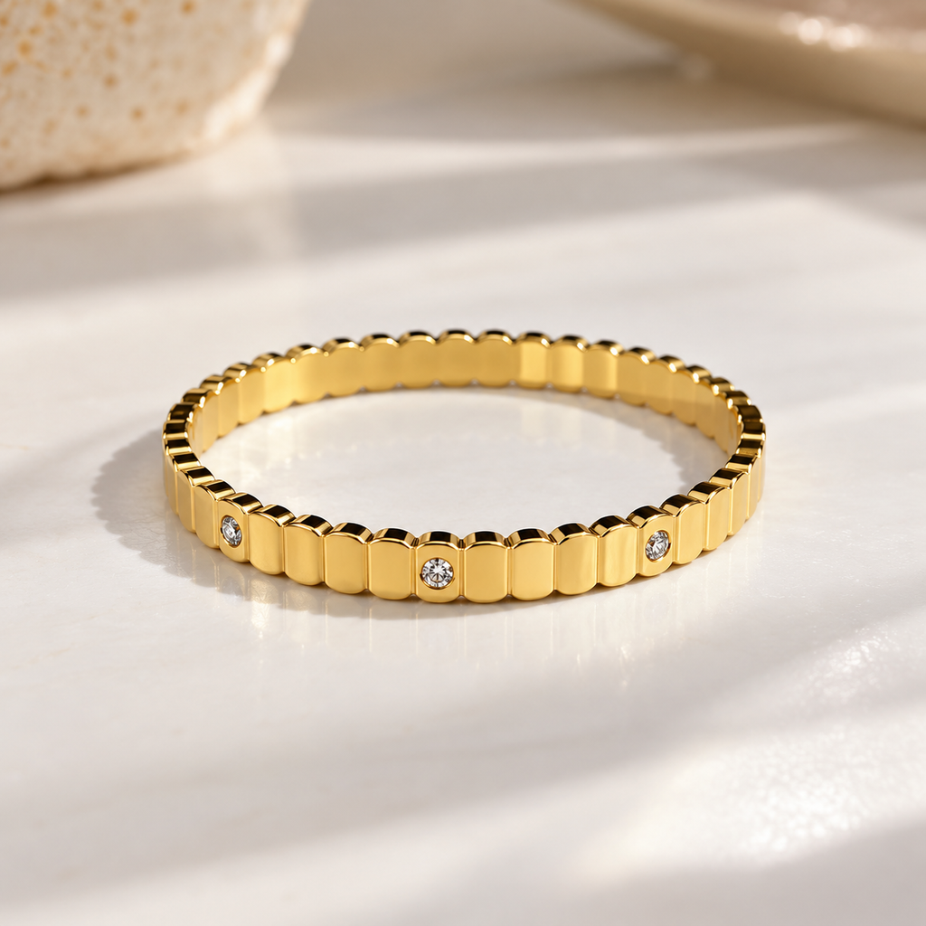 Gold-Tone Diamond-Set Linked Statement Bangle