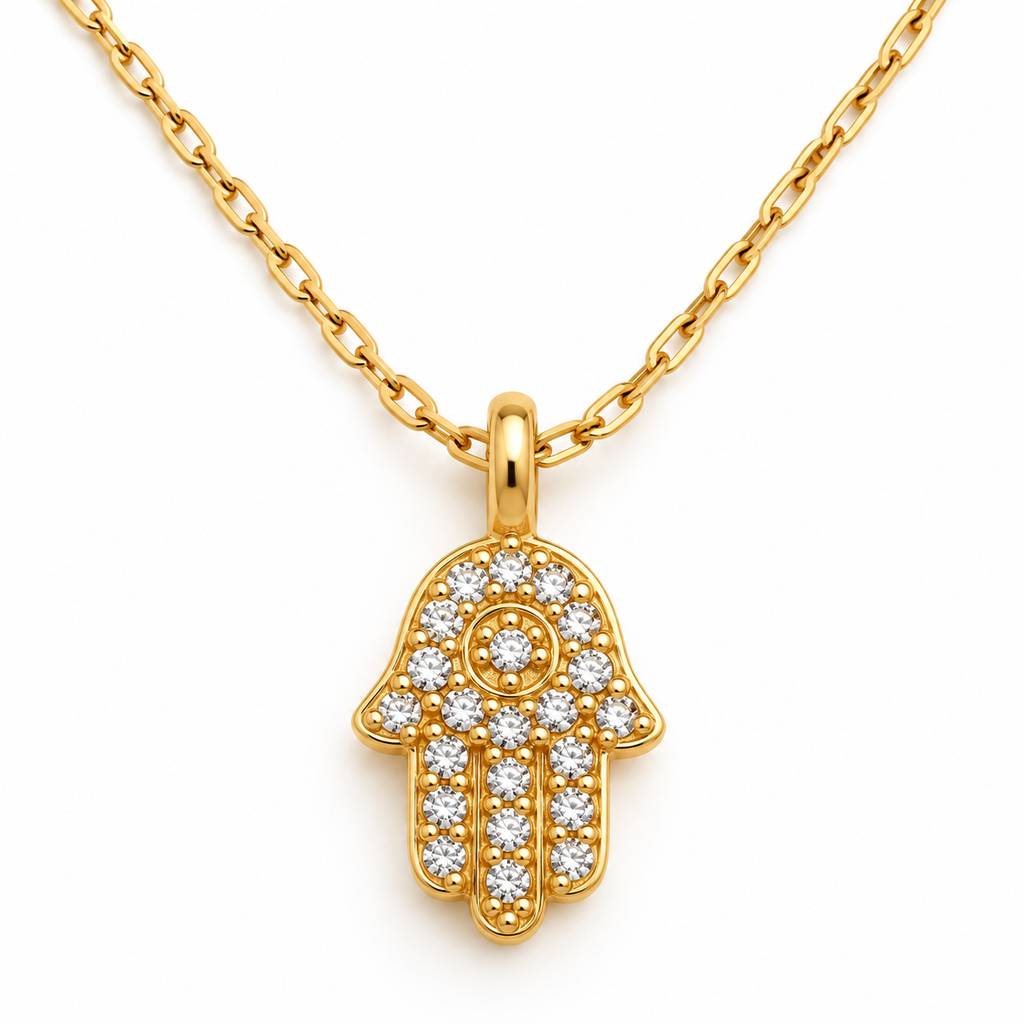 Gold-Tone Pavé Hamsa Hand Pendant Necklace