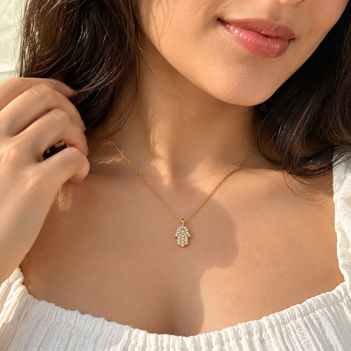 Gold-Tone Pavé Hamsa Hand Pendant Necklace