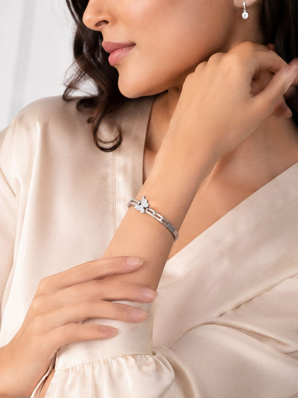 Butterfly Crystal Bangle Bracelet | Silver Cuff for Women | Stylish Gift Jewellery