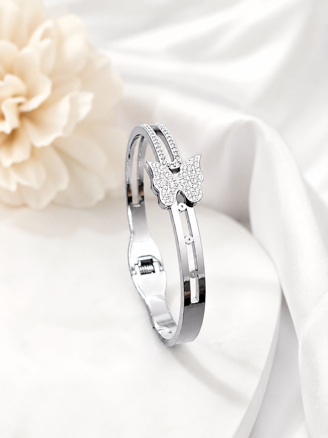 Butterfly Crystal Bangle Bracelet | Silver Cuff for Women | Stylish Gift Jewellery