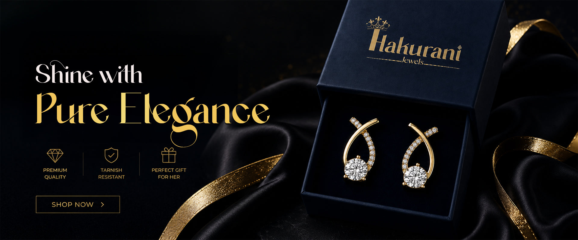 Elegant gold stud earrings with diamonds in luxury box, tarnish-resistant premium jewelry for women