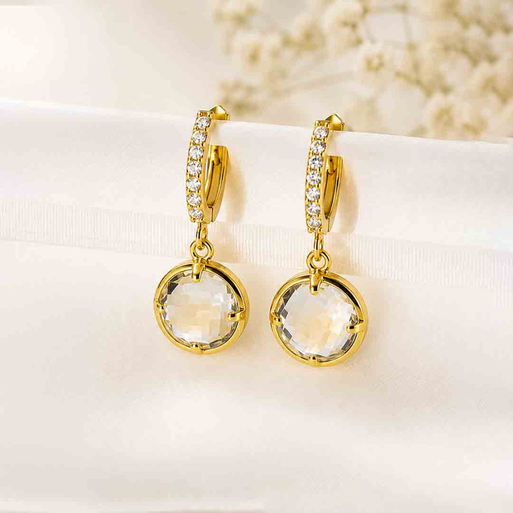 18K Gold Plated Crystal Drop Hoop Earrings | Anti-Tarnish