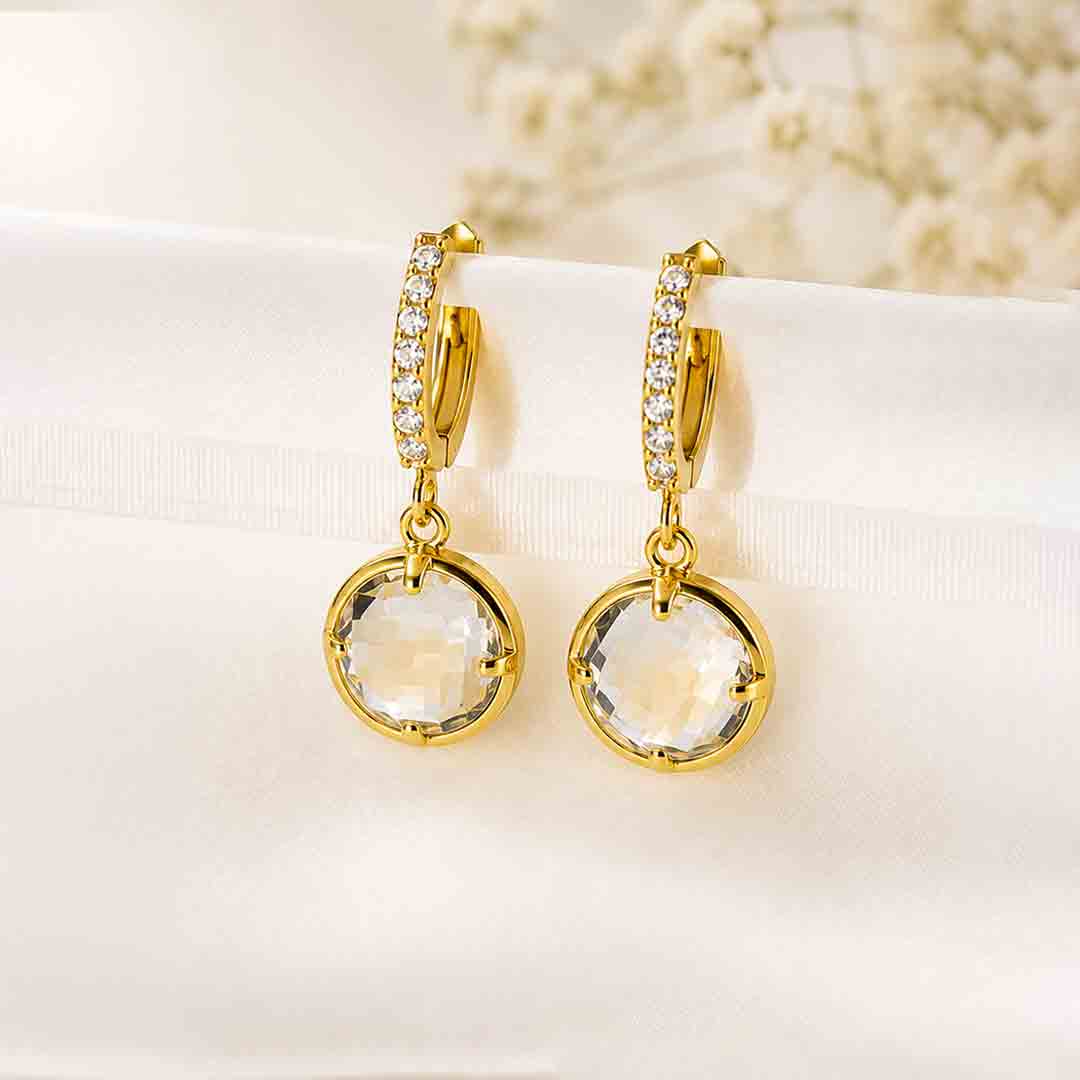 18K Gold Plated Crystal Drop Hoop Earrings | Anti-Tarnish
