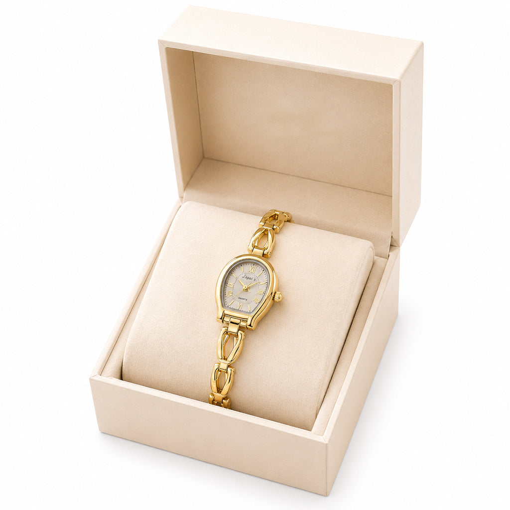Lvpai Women's Gold Quartz Watch – Oval Dial & Twist Chain Strap