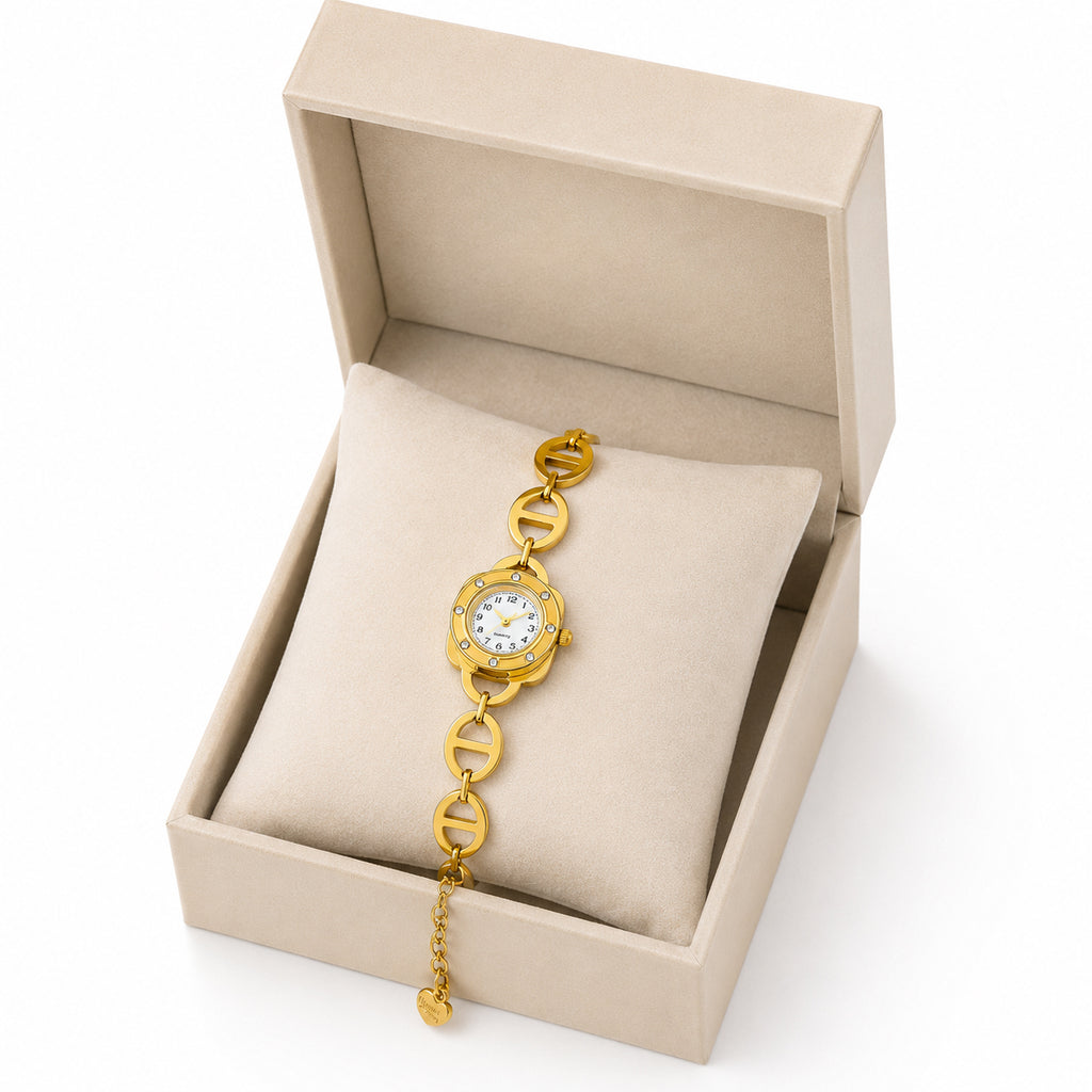 Women's Gold-Tone Bracelet Watch | Crystal Bezel, Mariner Chain Strap