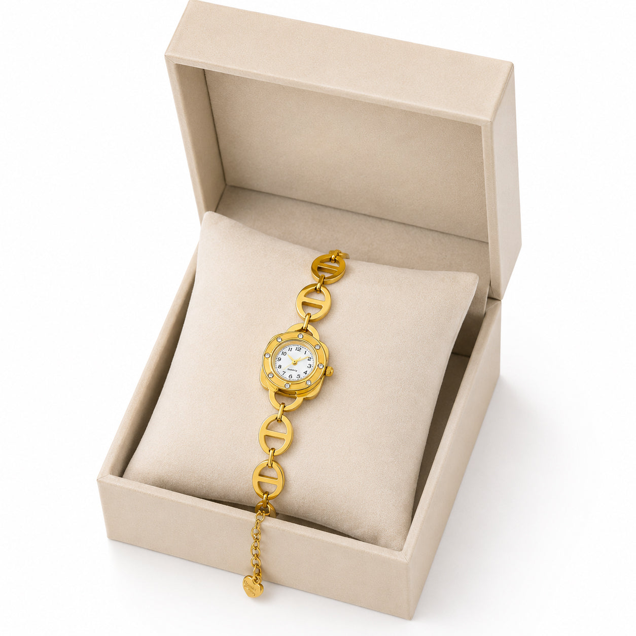 Women's Gold-Tone Bracelet Watch | Crystal Bezel, Mariner Chain Strap