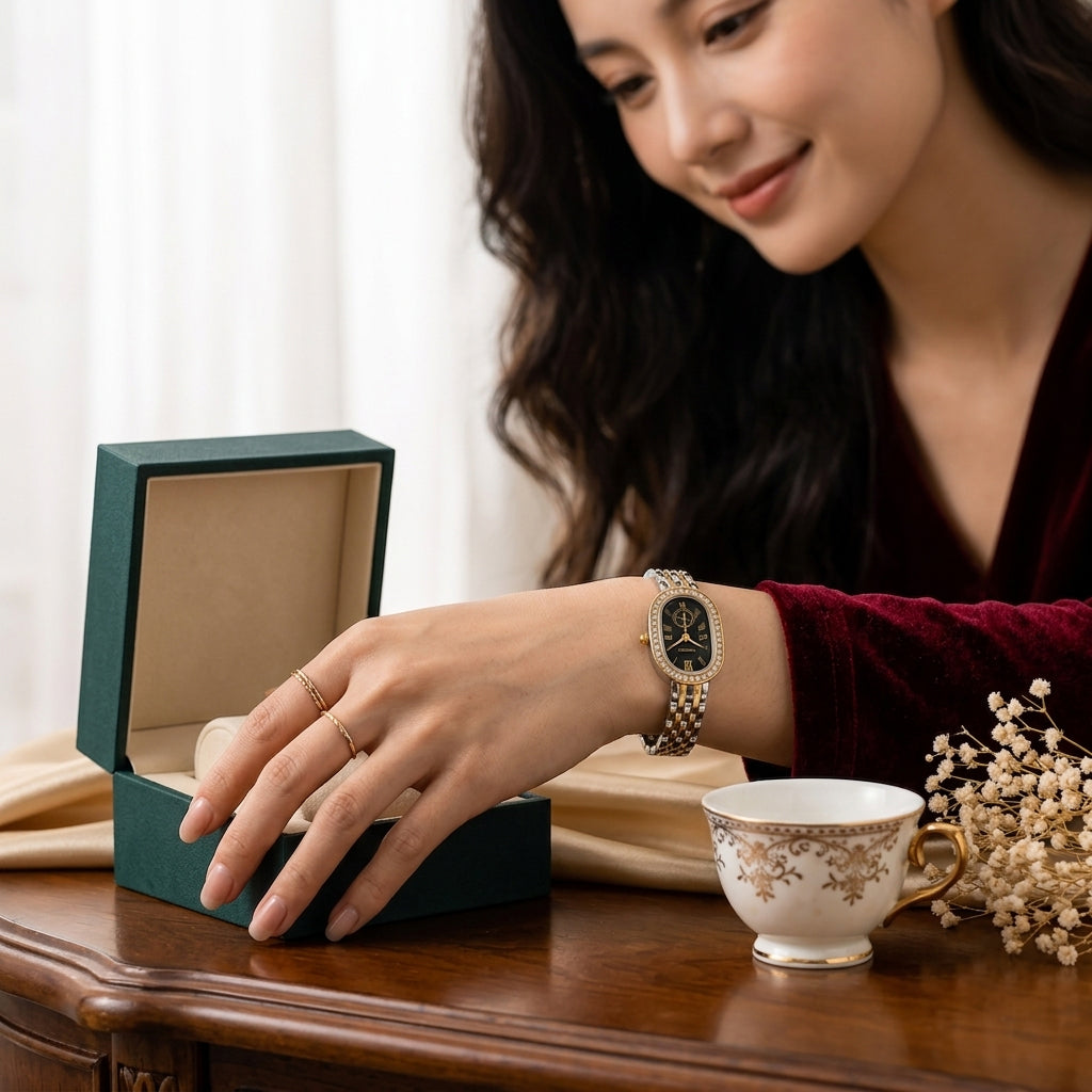 Luxury Two-Tone Crystal Bracelet Watch for Women | Quartz Analog Wrist Watch