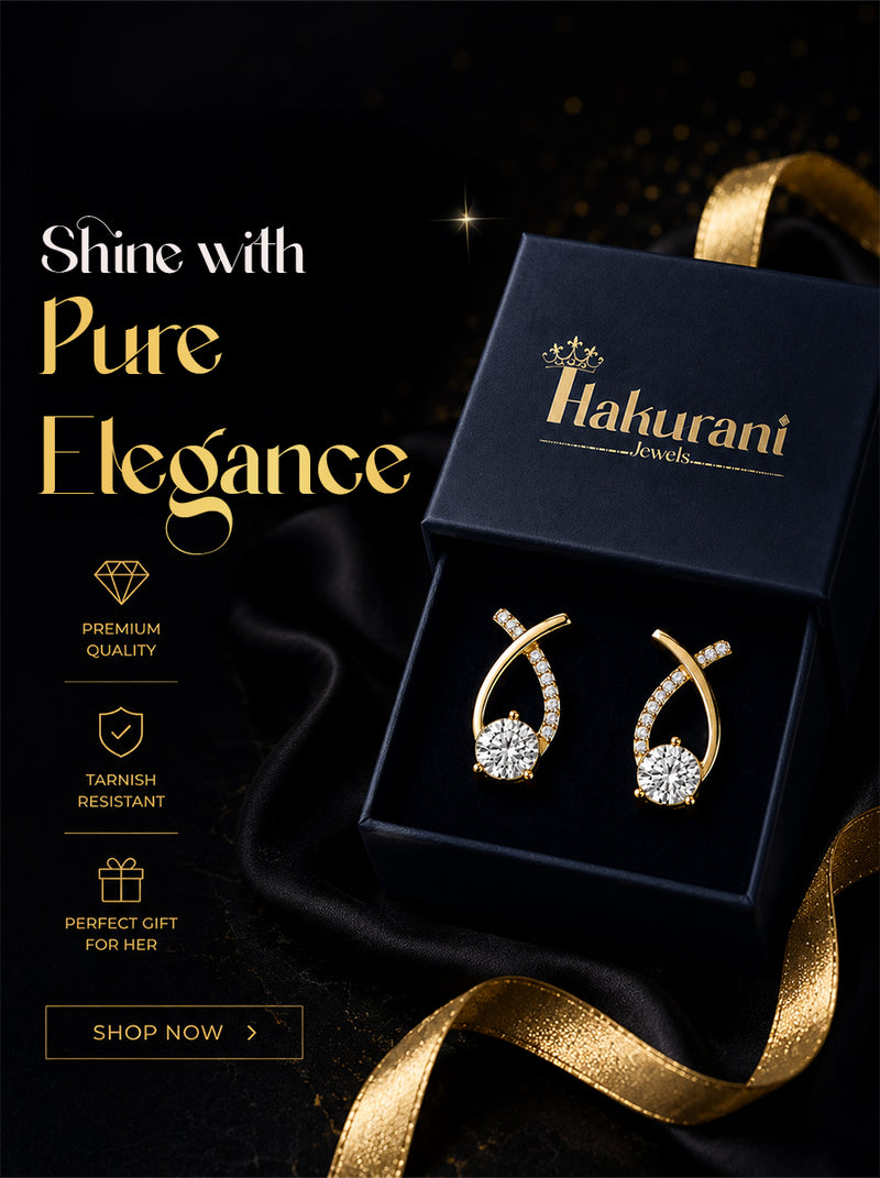 Gold earrings with diamonds in luxury box, tarnish-resistant jewelry for women